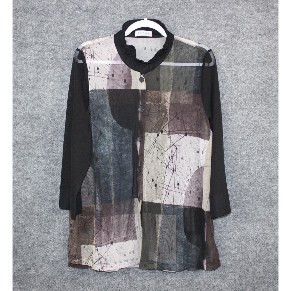 TERRA Shirt XL Sheer Long-Sleeve Black & White Art to Wear